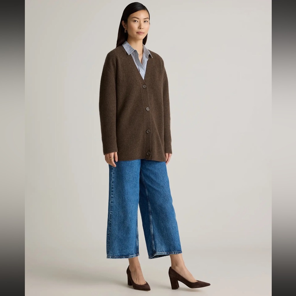 Quince XL Mongolian Cashmere Oversized Boyfriend Cardigan Sweater